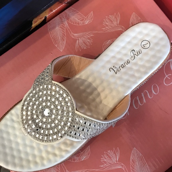 Verano Rio White Bling Thong Flatform Slide Sandal - Picture 6 of 6
